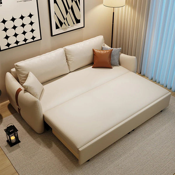 Sakura Sofa Bed with Storage, Folding Pull Out Sofa Bed with Hidden Storage, Leathaire Upholstered Convertible Sleeper Sofa for Living Room or Guest Room - Sleek Furniture