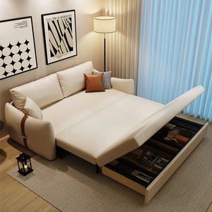 Sakura Sofa Bed with Storage, Folding Pull Out Sofa Bed with Hidden Storage, Leathaire Upholstered Convertible Sleeper Sofa for Living Room or Guest Room - Sleek Furniture