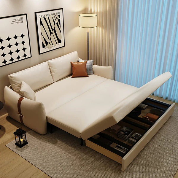 Sakura Sofa Bed with Storage, Folding Pull Out Sofa Bed with Hidden Storage, Leathaire Upholstered Convertible Sleeper Sofa for Living Room or Guest Room - Sleek Furniture