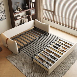 Sakura Sofa Bed with Storage, Folding Pull Out Sofa Bed with Hidden Storage, Leathaire Upholstered Convertible Sleeper Sofa for Living Room or Guest Room - Sleek Furniture