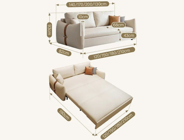 Sakura Sofa Bed with Storage, Folding Pull Out Sofa Bed with Hidden Storage, Leathaire Upholstered Convertible Sleeper Sofa for Living Room or Guest Room - Sleek Furniture