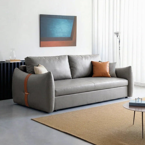 Sakura Sofa Bed with Storage, Folding Pull Out Sofa Bed with Hidden Storage, Leathaire Upholstered Convertible Sleeper Sofa for Living Room or Guest Room - Sleek Furniture
