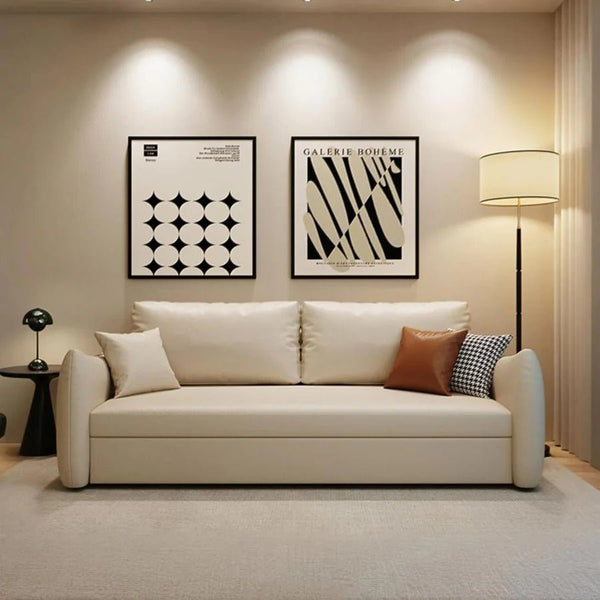 Sakura Sofa Bed with Storage, Folding Pull Out Sofa Bed with Hidden Storage, Leathaire Upholstered Convertible Sleeper Sofa for Living Room or Guest Room - Sleek Furniture