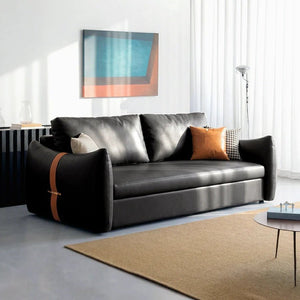 Sakura Sofa Bed with Storage, Folding Pull Out Sofa Bed with Hidden Storage, Leathaire Upholstered Convertible Sleeper Sofa for Living Room or Guest Room - Sleek Furniture