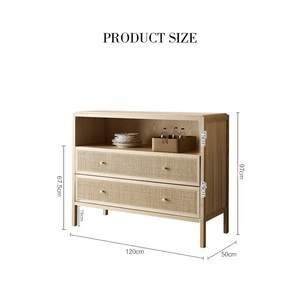 San Vintage Oak Sideboard with Rattan Doors – Solid Wood Storage Cabinet, Light Oak Finish, Rustic & Modern Design - Sleek Furniture