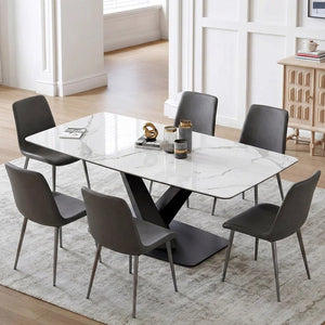 Sanders Triangle Dining Table, Sintered Stone Top Modern Dining Table with Painted Steel Legs, Marble Effect Kitchen & Dining Table, White & Black Contemporary Dining Room Table - Sleek Furniture