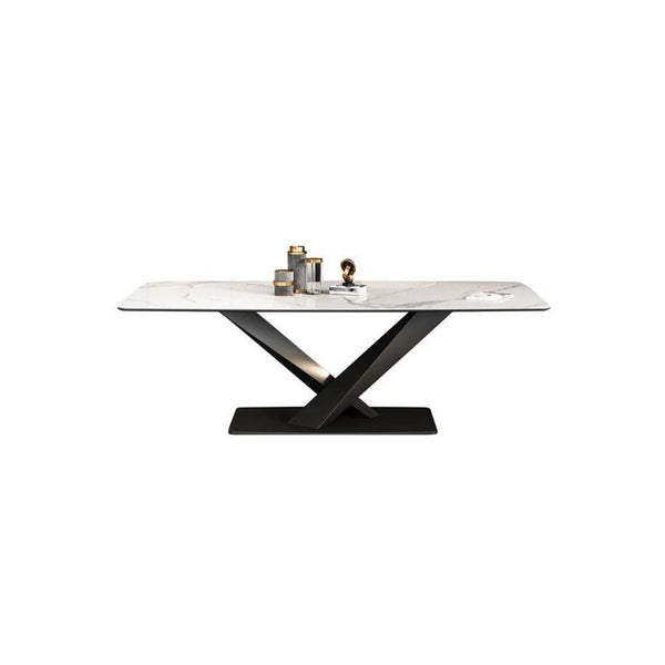 Sanders Triangle Dining Table, Sintered Stone Top Modern Dining Table with Painted Steel Legs, Marble Effect Kitchen & Dining Table, White & Black Contemporary Dining Room Table - Sleek Furniture