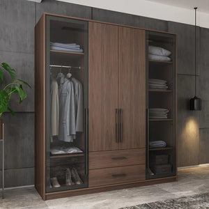 Sanders Wooden Wardrobe – Rosewood & Black Finish Contemporary Storage Cabinet with Hanging Space & Shelving - Sleek Furniture