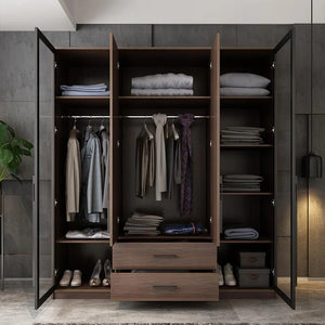 Sanders Wooden Wardrobe – Rosewood & Black Finish Contemporary Storage Cabinet with Hanging Space & Shelving - Sleek Furniture