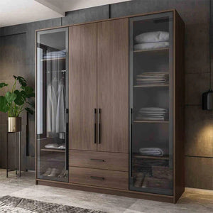 Sanders Wooden Wardrobe – Rosewood & Black Finish Contemporary Storage Cabinet with Hanging Space & Shelving - Sleek Furniture
