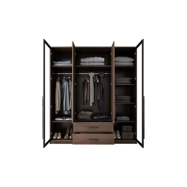 Sanders Wooden Wardrobe – Rosewood & Black Finish Contemporary Storage Cabinet with Hanging Space & Shelving - Sleek Furniture