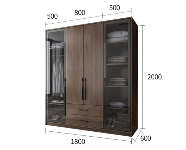 Sanders Wooden Wardrobe – Rosewood & Black Finish Contemporary Storage Cabinet with Hanging Space & Shelving - Sleek Furniture