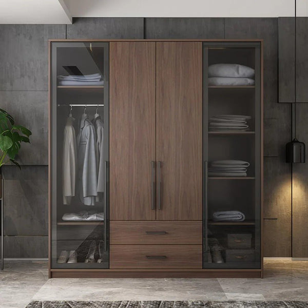 Sanders Wooden Wardrobe – Rosewood & Black Finish Contemporary Storage Cabinet with Hanging Space & Shelving - Sleek Furniture