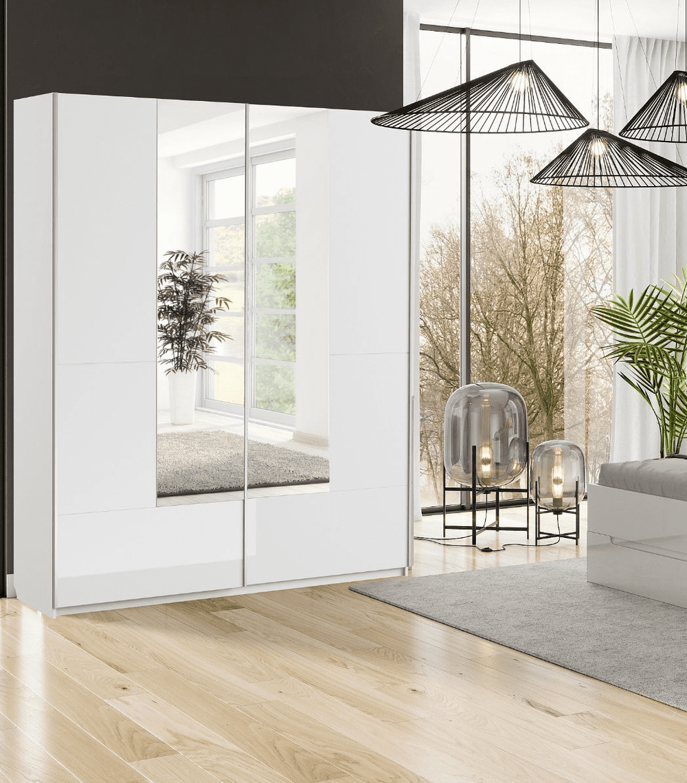 Santino White Gloss Sliding Door Wardrobe with Mirrored Door – Modern Bedroom Storage, 164cm
