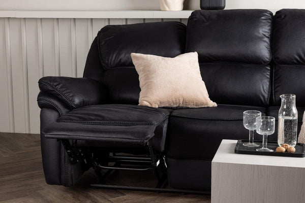 Saranda 3-Seater Recliner Sofa – Black Microfiber – Adjustable Outer Seats – Mmilo