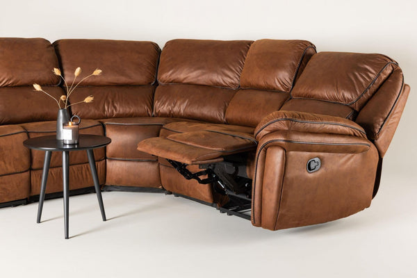 Saranda Recliner Corner Sofa, Brown – Luxurious Microfiber L-Shaped Sofa with Electric Recliner Function, High Comfort & Spacious Design for Modern Living Rooms