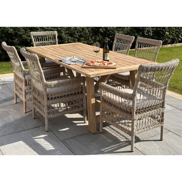 Provence Collection Outdoor Large Dining Table – Brown Solid Wood 6-8 Seater