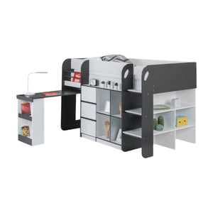Saturn Charcoal Grey & White Wooden Mid Sleeper Bed with Storage, Bookcase & 3 Drawer Chest – UK Single - Sleek Furniture