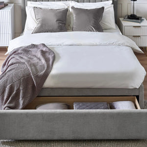 Savannah Grey Velvet Ottoman Storage Bed with Fluted Headboard - Sleek Furniture