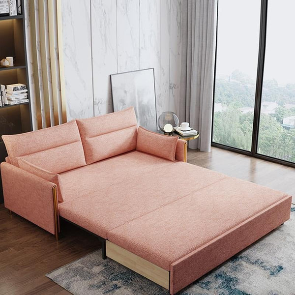 SB122 Two Seater Linen Sofa Bed – Convertible Folding Couch with High-Density Foam, Compact Space-Saving Guest Bed, Pink - Sleek Furniture