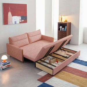 SB122 Two Seater Linen Sofa Bed – Convertible Folding Couch with High-Density Foam, Compact Space-Saving Guest Bed, Pink - Sleek Furniture