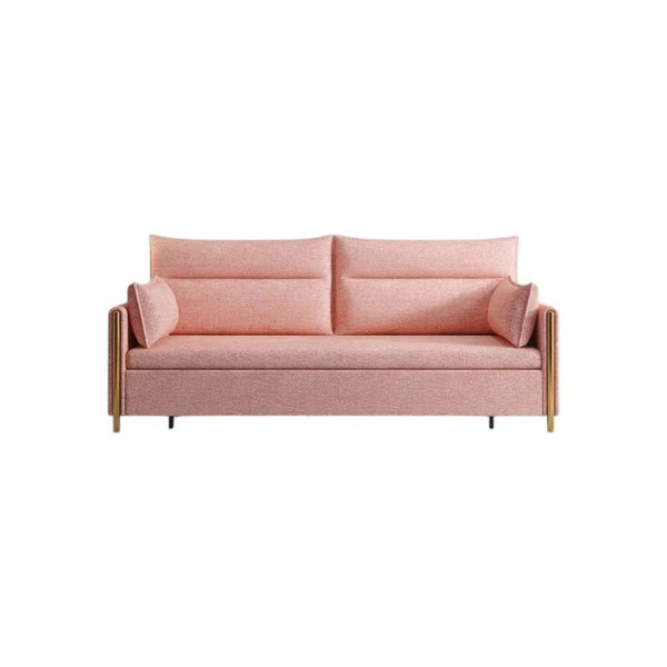 SB122 Two Seater Linen Sofa Bed – Convertible Folding Couch with High-Density Foam, Compact Space-Saving Guest Bed, Pink - Sleek Furniture