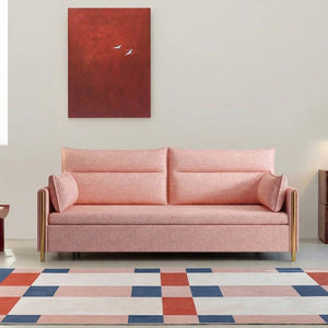 SB122 Two Seater Linen Sofa Bed – Convertible Folding Couch with High-Density Foam, Compact Space-Saving Guest Bed, Pink - Sleek Furniture