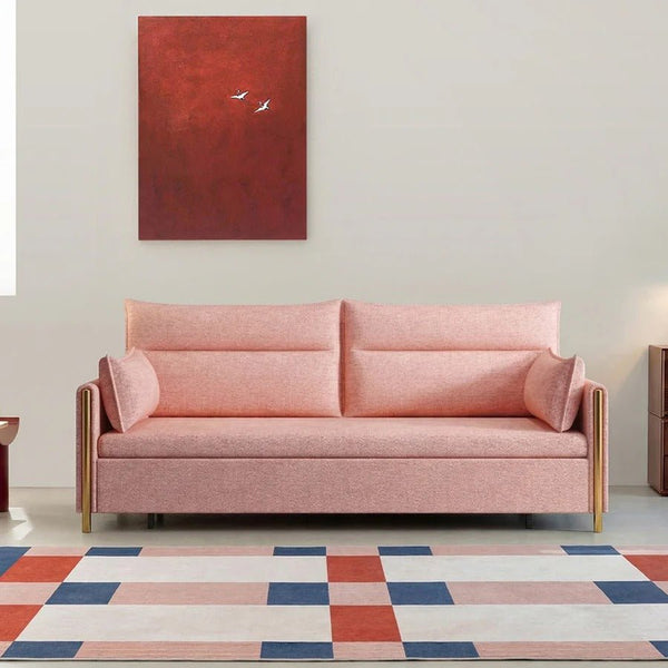 SB122 Two Seater Linen Sofa Bed – Convertible Folding Couch with High-Density Foam, Compact Space-Saving Guest Bed, Pink - Sleek Furniture