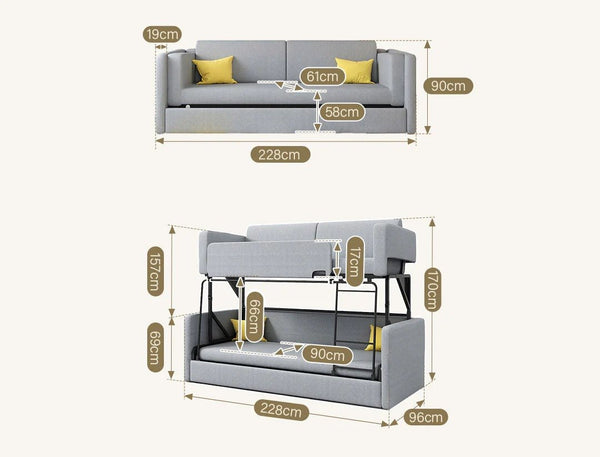 SB142 Two Seater Sofa Bed | Made-to-Order Modern Convertible Sofa Bed for Living Room & Guest Room | Linen Upholstered Steel Frame High Density Sponge Sleeper Sofa (SB142) - Sleek Furniture