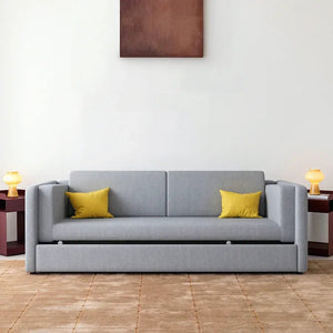 SB142 Two Seater Sofa Bed | Made-to-Order Modern Convertible Sofa Bed for Living Room & Guest Room | Linen Upholstered Steel Frame High Density Sponge Sleeper Sofa (SB142) - Sleek Furniture