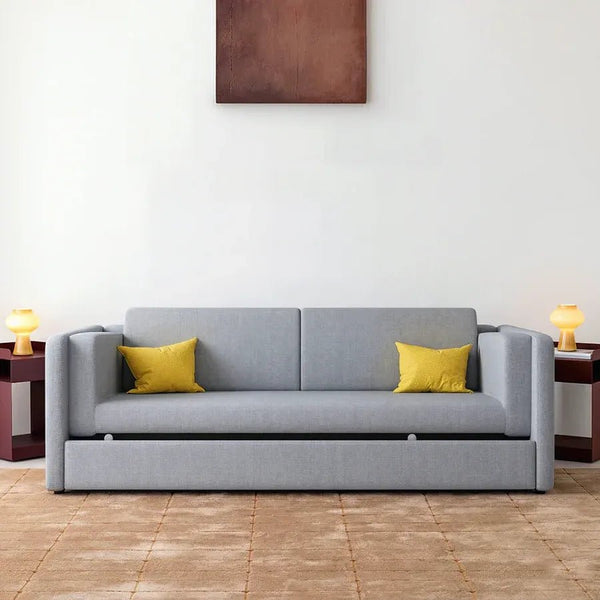 SB142 Two Seater Sofa Bed | Made-to-Order Modern Convertible Sofa Bed for Living Room & Guest Room | Linen Upholstered Steel Frame High Density Sponge Sleeper Sofa (SB142) - Sleek Furniture