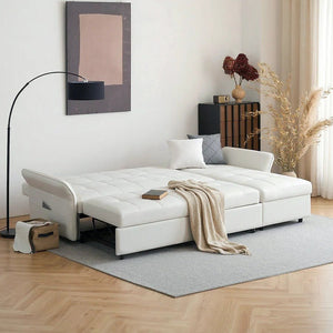 SB162 3 Seater Corner Sofa Bed Pull Out Bed – Modern White Linen Convertible Sofa Bed with High-Density Foam, Space-Saving Fold Out Settee for Living Room & Guest Room - Sleek Furniture