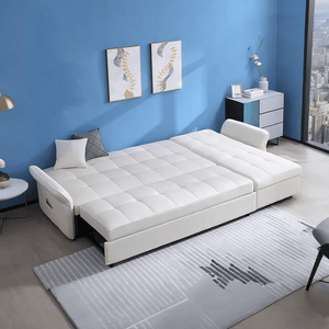 SB162 3 Seater Corner Sofa Bed Pull Out Bed – Modern White Linen Convertible Sofa Bed with High-Density Foam, Space-Saving Fold Out Settee for Living Room & Guest Room - Sleek Furniture