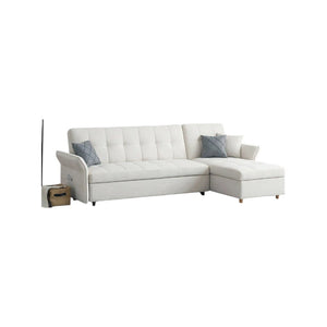 SB162 3 Seater Corner Sofa Bed Pull Out Bed – Modern White Linen Convertible Sofa Bed with High-Density Foam, Space-Saving Fold Out Settee for Living Room & Guest Room - Sleek Furniture