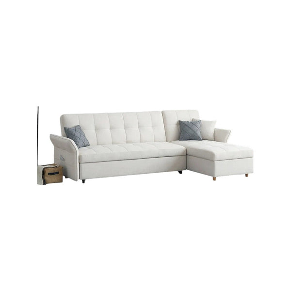 SB162 3 Seater Corner Sofa Bed Pull Out Bed – Modern White Linen Convertible Sofa Bed with High-Density Foam, Space-Saving Fold Out Settee for Living Room & Guest Room - Sleek Furniture