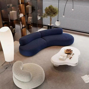 Selim 3-Seater Curved Modular Sofa – Luxury Bouclé Upholstered Contemporary Sofa in Blue | Modern Living Room Lounge Couch - Sleek Furniture