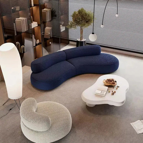 Selim 3-Seater Curved Modular Sofa – Luxury Bouclé Upholstered Contemporary Sofa in Blue | Modern Living Room Lounge Couch - Sleek Furniture