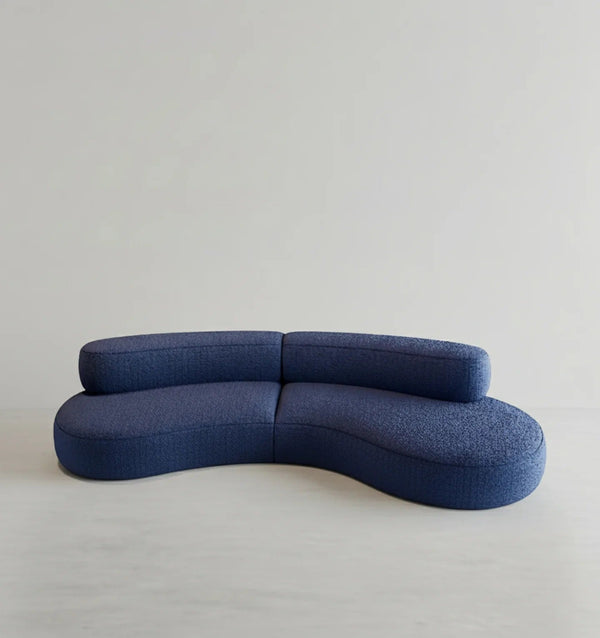 Selim 3-Seater Curved Modular Sofa – Luxury Bouclé Upholstered Contemporary Sofa in Blue | Modern Living Room Lounge Couch - Sleek Furniture