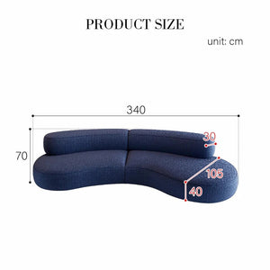 Selim 3-Seater Curved Modular Sofa – Luxury Bouclé Upholstered Contemporary Sofa in Blue | Modern Living Room Lounge Couch - Sleek Furniture