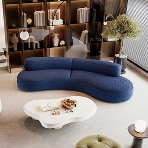 Selim 3-Seater Curved Modular Sofa – Luxury Bouclé Upholstered Contemporary Sofa in Blue | Modern Living Room Lounge Couch - Sleek Furniture