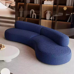 Selim 3-Seater Curved Modular Sofa – Luxury Bouclé Upholstered Contemporary Sofa in Blue | Modern Living Room Lounge Couch - Sleek Furniture