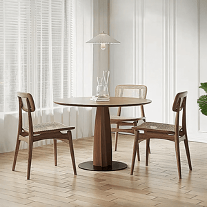 Seraphina Contemporary Round Solid Wood Dining Table – Modern Minimalist Kitchen & Dining Table with Sturdy Pedestal Base – Elegant Natural Finish - Sleek Furniture