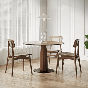 Seraphina Contemporary Round Solid Wood Dining Table – Modern Minimalist Kitchen & Dining Table with Sturdy Pedestal Base – Elegant Natural Finish - Sleek Furniture