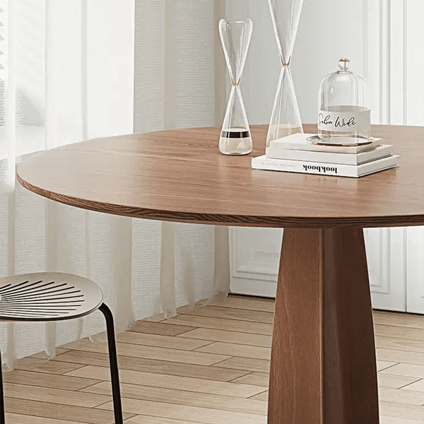 Seraphina Contemporary Round Solid Wood Dining Table – Modern Minimalist Kitchen & Dining Table with Sturdy Pedestal Base – Elegant Natural Finish - Sleek Furniture