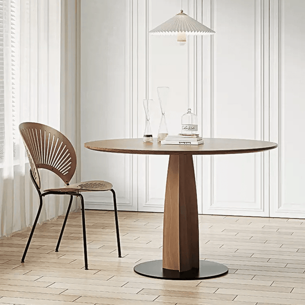 Seraphina Contemporary Round Solid Wood Dining Table – Modern Minimalist Kitchen & Dining Table with Sturdy Pedestal Base – Elegant Natural Finish - Sleek Furniture