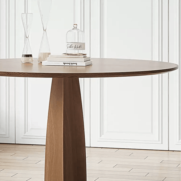 Seraphina Contemporary Round Solid Wood Dining Table – Modern Minimalist Kitchen & Dining Table with Sturdy Pedestal Base – Elegant Natural Finish - Sleek Furniture