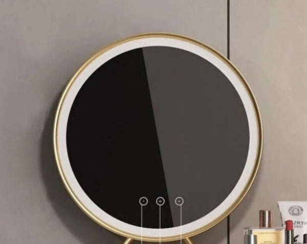 Serenique LED Dressing Table with Mirror – Light Grey Vanity Table with Removable Mirror, Stainless Steel & Sintered Stone Finish for Bedroom Styling - Sleek Furniture