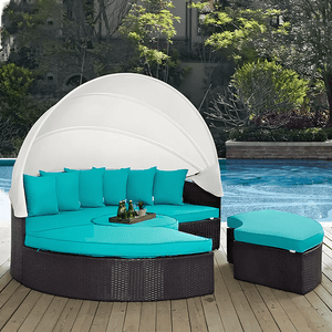 Shelly Outdoor Rattan Sectional Sofa Set with Daybed Sunbed, Patio Garden Lounge Seating, Aluminium Frame, Cushioned Modular Outdoor Furniture - Sleek Furniture