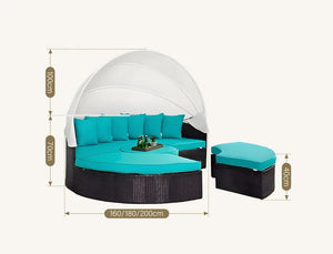 Shelly Outdoor Rattan Sectional Sofa Set with Daybed Sunbed, Patio Garden Lounge Seating, Aluminium Frame, Cushioned Modular Outdoor Furniture - Sleek Furniture