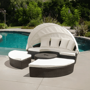 Shelly Outdoor Rattan Sectional Sofa Set with Daybed Sunbed, Patio Garden Lounge Seating, Aluminium Frame, Cushioned Modular Outdoor Furniture - Sleek Furniture